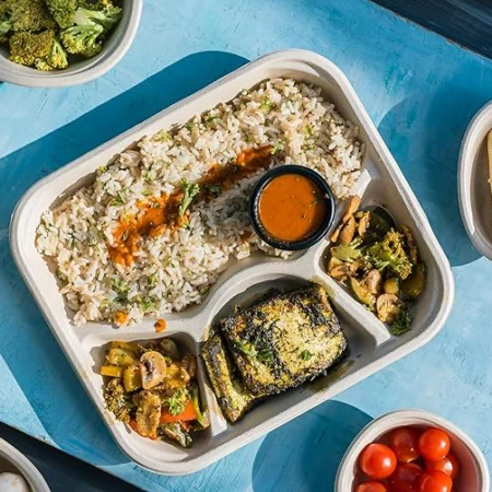 Compostable Dining Plates- 4 Compartments Organic Meal Trays